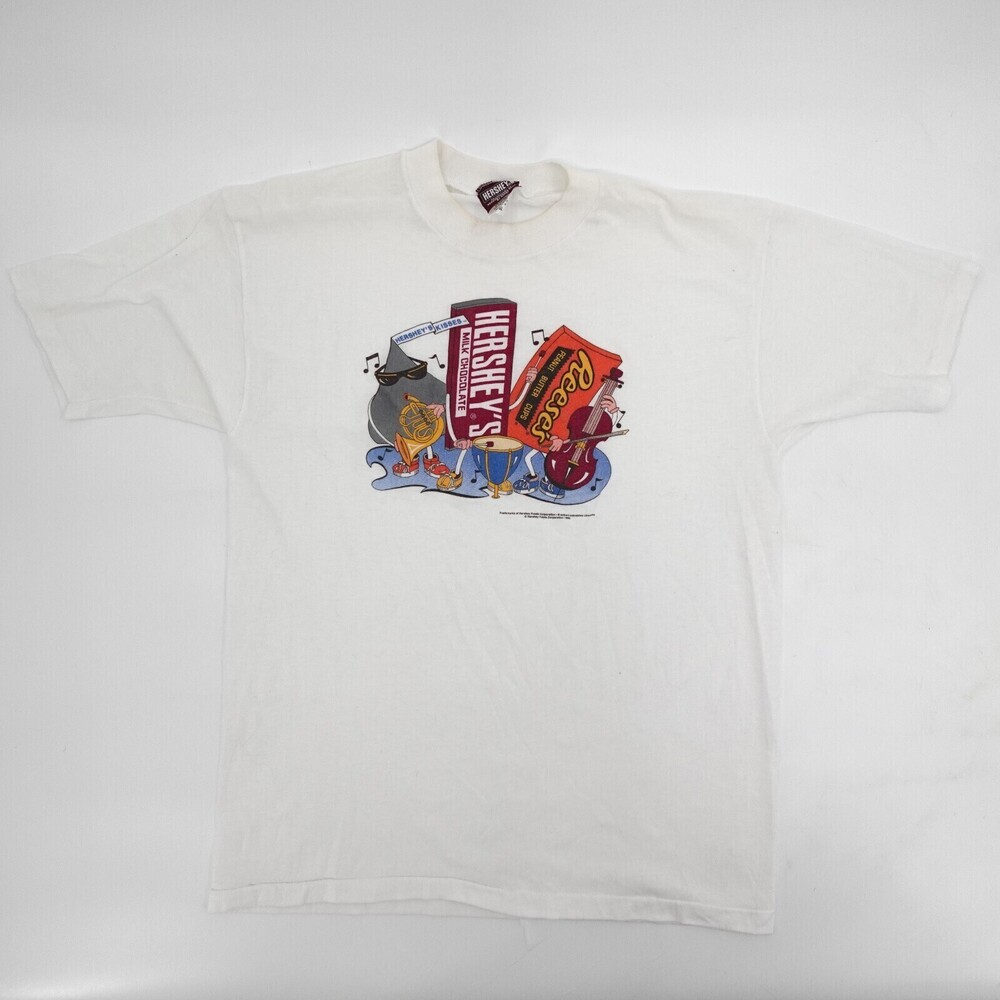 Vintage Hershey's Shirt Mens Extra Large White Short Sleeve Cotton